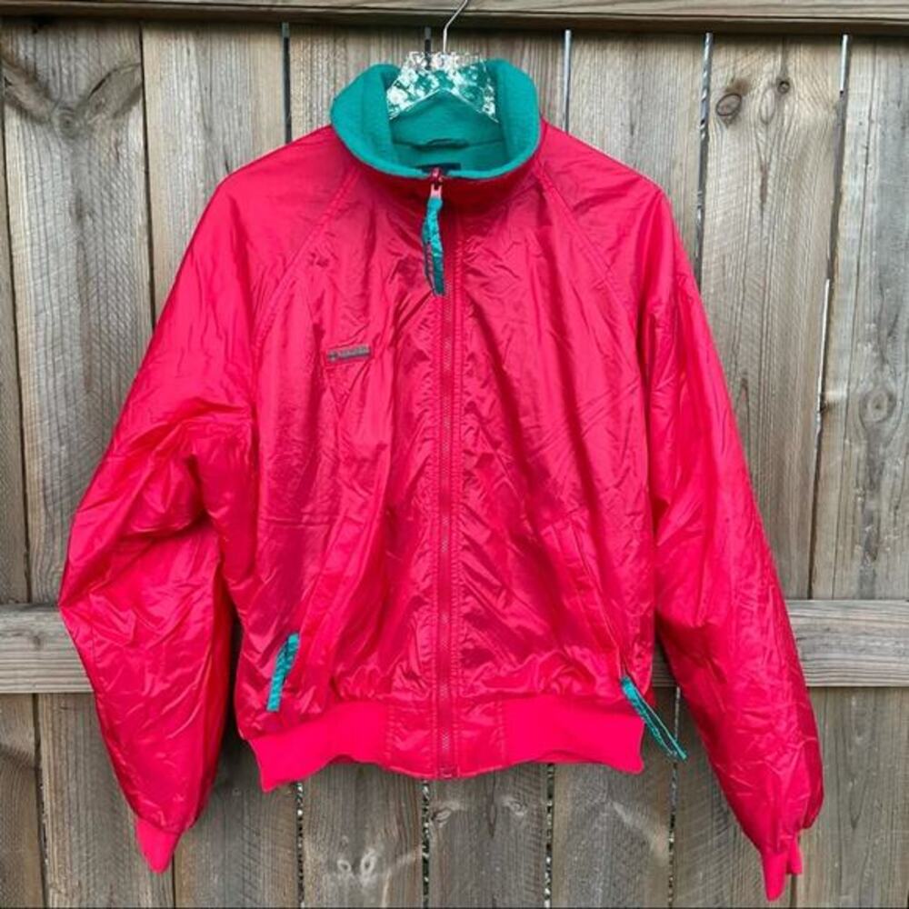 Columbia Coat Vintage Men's Large Ski Snow Winter‎ Bright Red Green 1990s